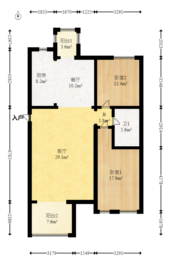西街花园  2室2厅1卫   125.00万室内图1