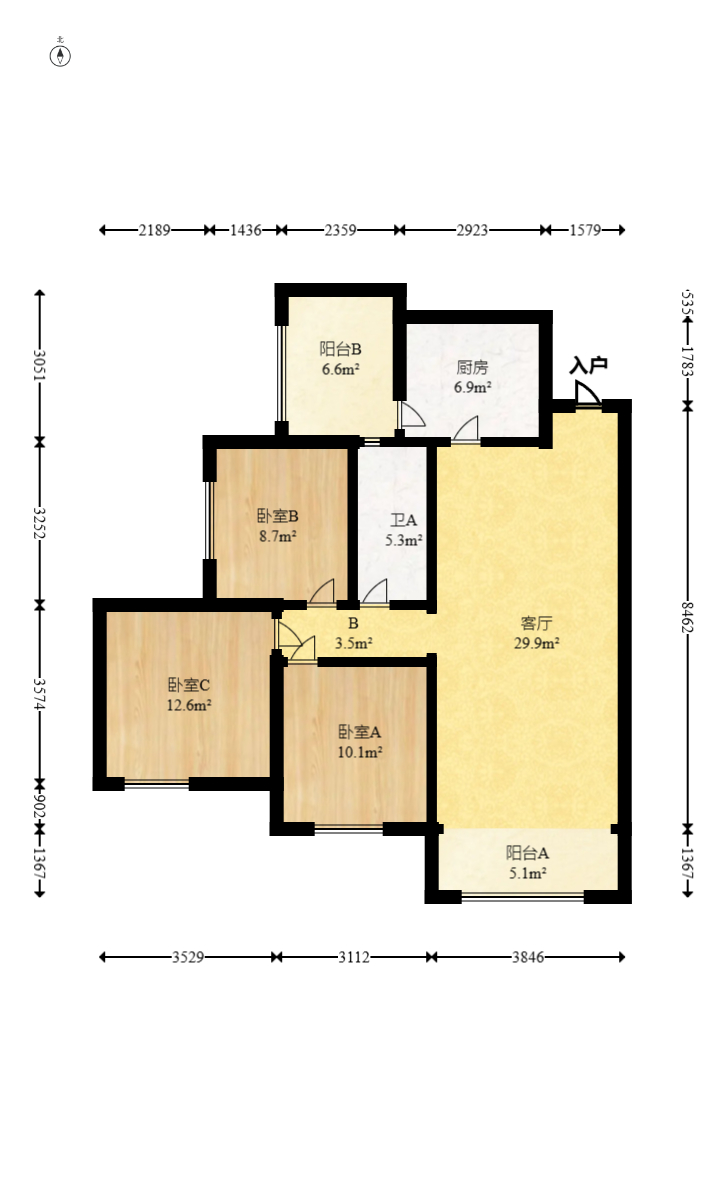 蓝光幸福满庭  3室2厅1卫   98.00万室内图1