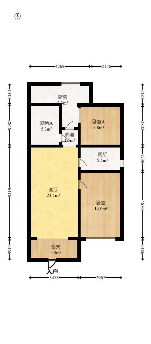阳光100一期、四五期 2室2厅1卫 85.0万 阳光100一期、四五期 2室2厅1卫 85.0万户型图