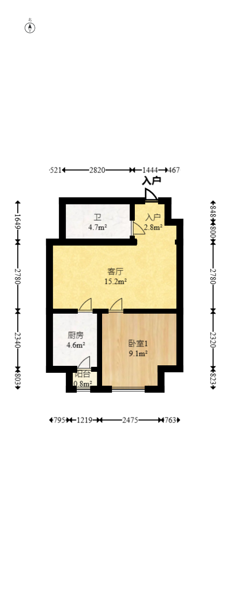 第六都（陆都小区）  1室1厅1卫   48.00万室内图1