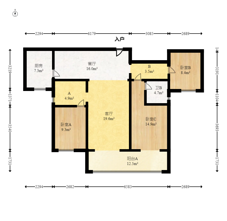 中建嘉和城  3室2厅2卫   95.00万室内图1