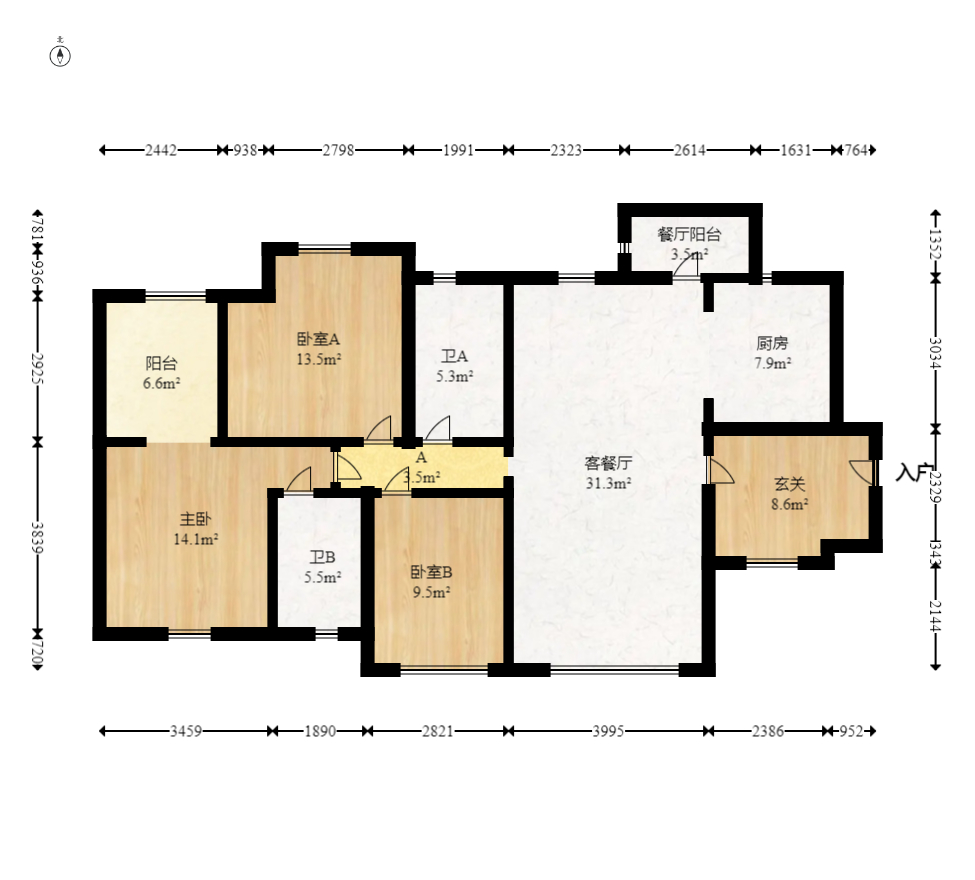 兰亭都荟（璟峰苑）  3室2厅2卫   193.00万室内图1