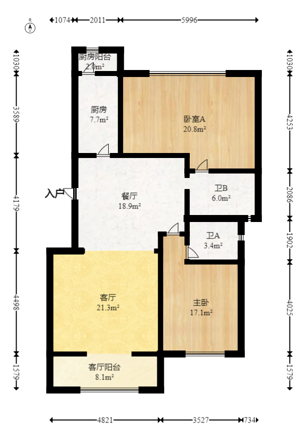 江岸景苑  3室2厅2卫   150.00万室内图1