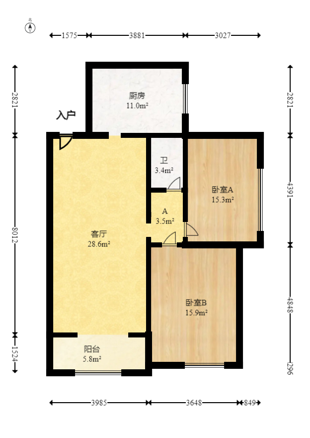 上园商住小区  2室2厅1卫   125.00万室内图1
