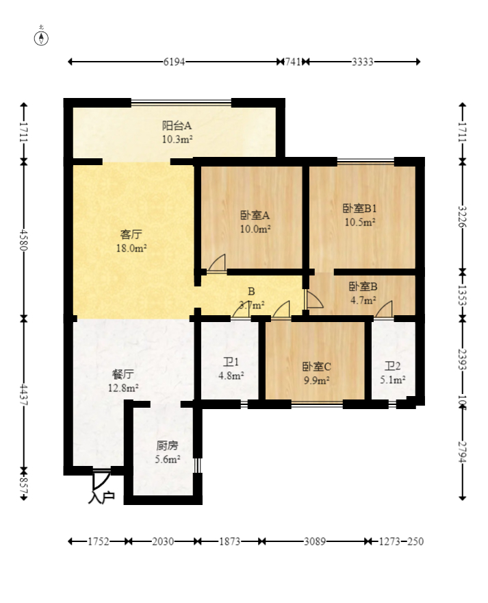 旭辉雨花郡  3室2厅2卫   185.00万室内图1