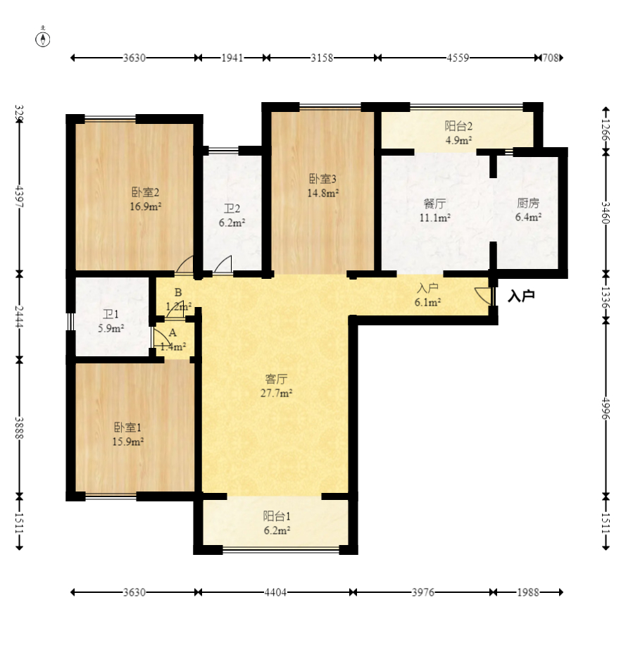 通用时代国际社区  3室2厅2卫    160.0万室内图1