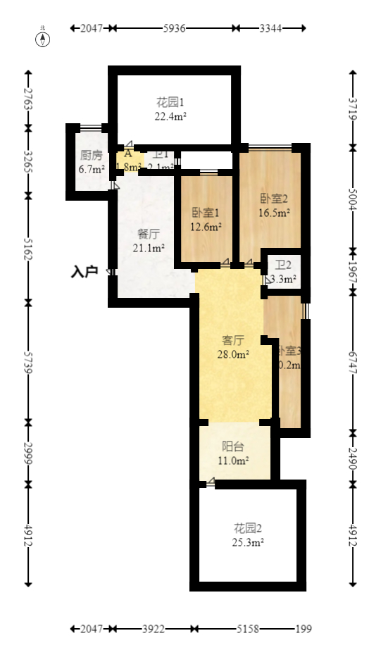 长沙玫瑰园  3室2厅2卫   100.00万室内图1