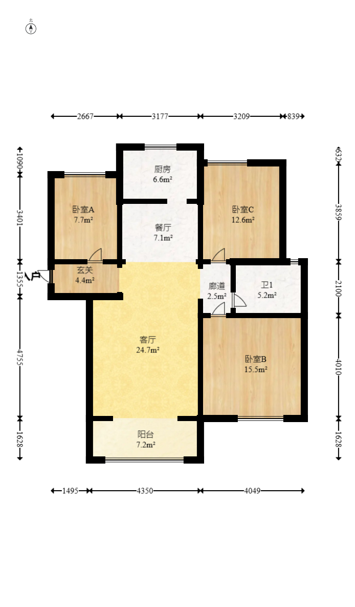 洋湖时代  3室2厅1卫   83.80万室内图1