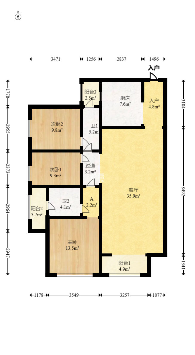 北辰瀚江府  3室2厅2卫    325.0万