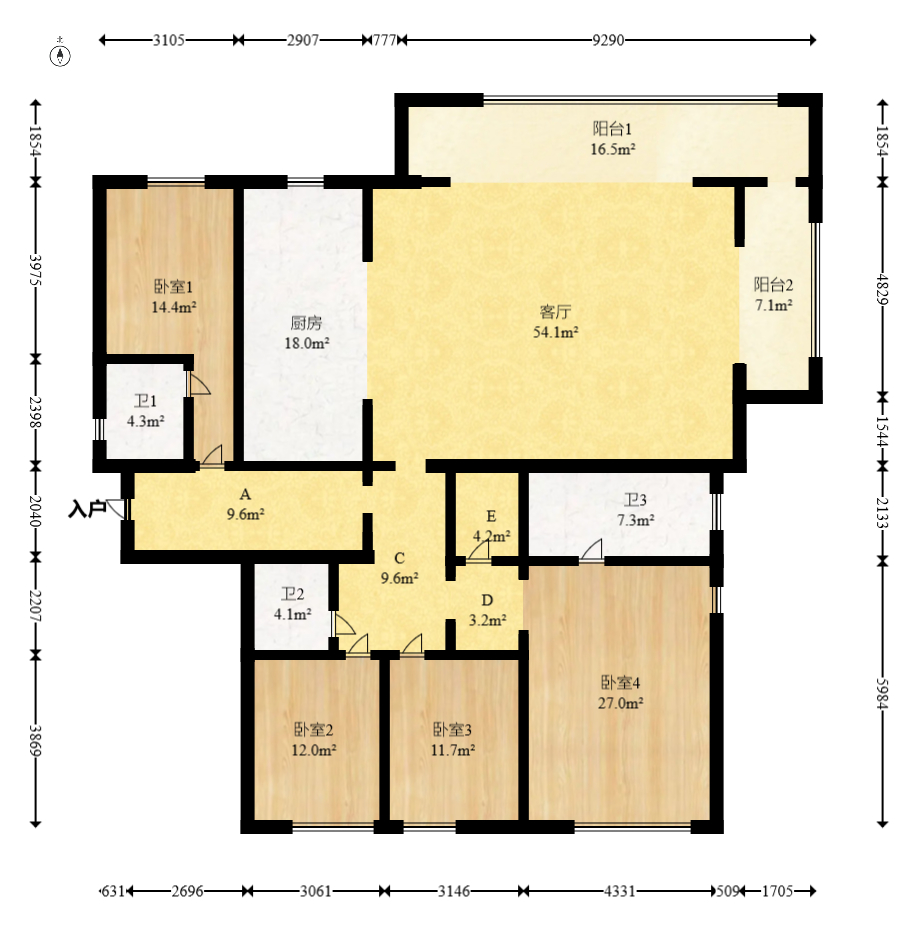 万科魅力之城 4室2厅2卫 296.0万 万科魅力之城 4室2厅2卫 296.0万户型图