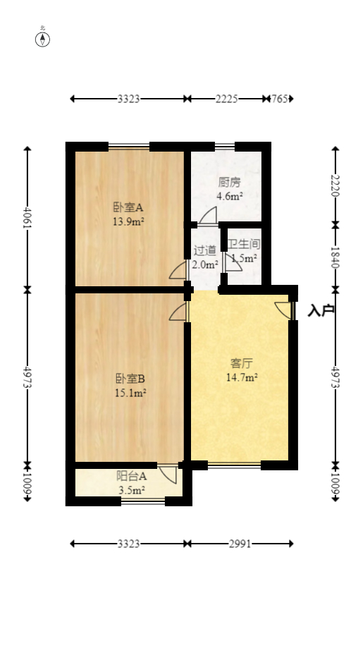 白沙街（白沙巷）散盘  2室1厅1卫   52.00万室内图1