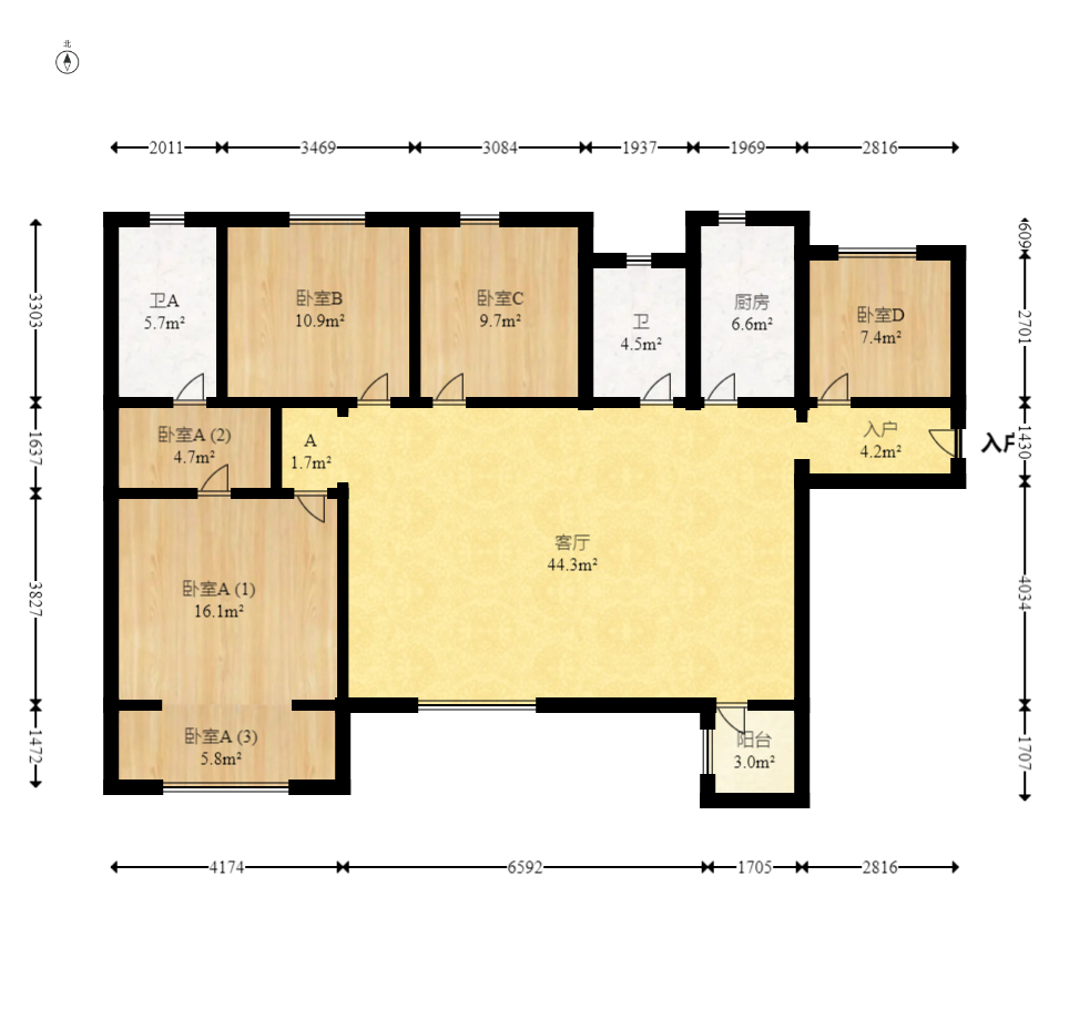 美麓阳光 4室2厅2卫 120.0万 美麓阳光 4室2厅2卫 120.0万户型图