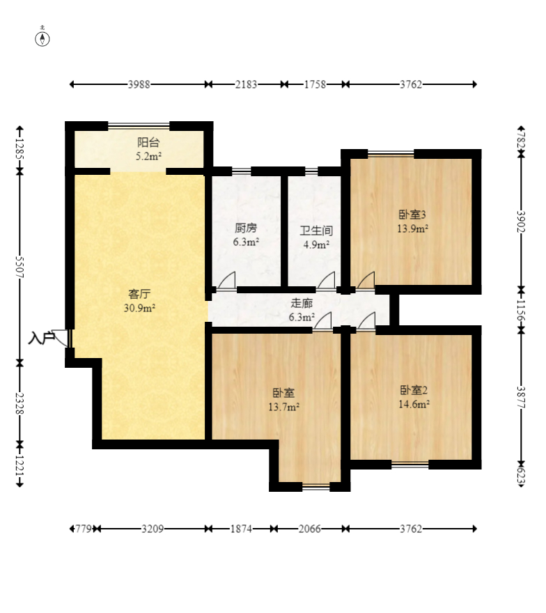 爵士湘 3室2厅2卫 62.8万 爵士湘 3室2厅2卫 62.8万户型图