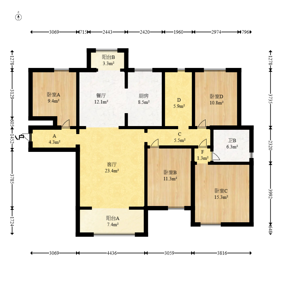 佳兆业湘府熙园  4室2厅2卫   128.00万室内图1