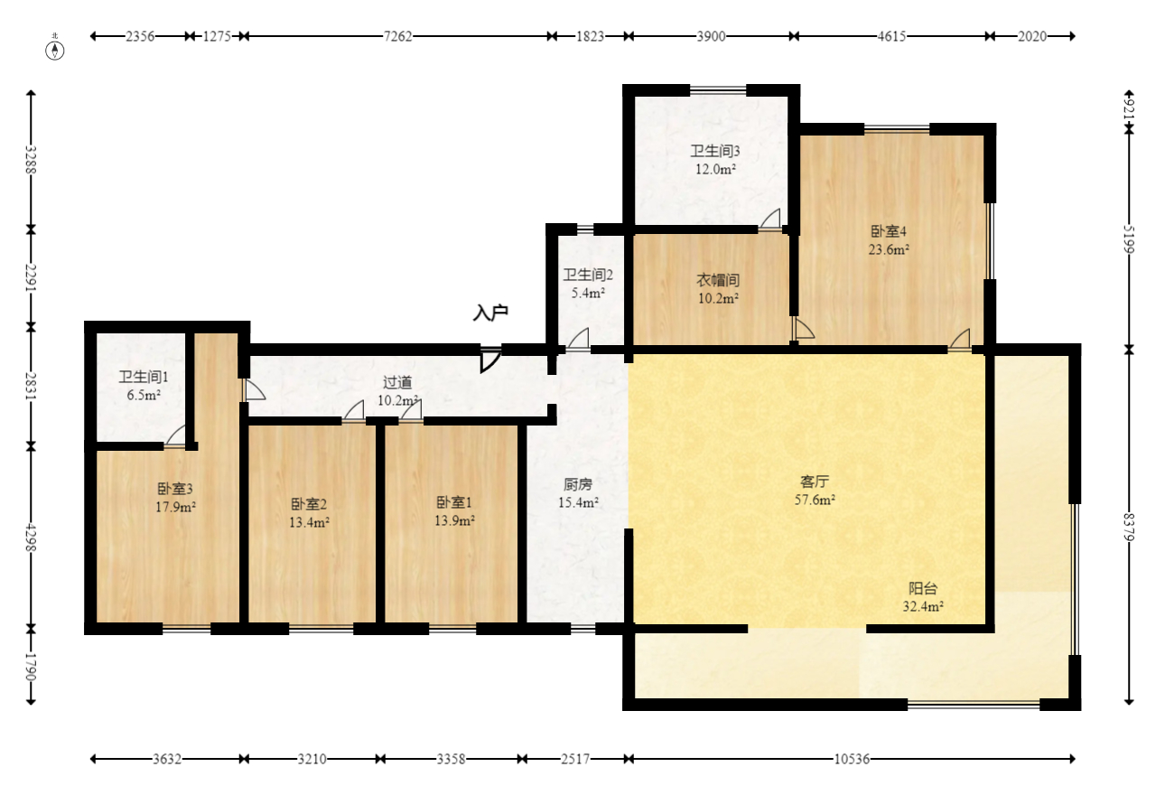 越秀湘江星汇城一期 4室2厅3卫 280.0万 越秀湘江星汇城一期 4室2厅3卫 280.0万户型图