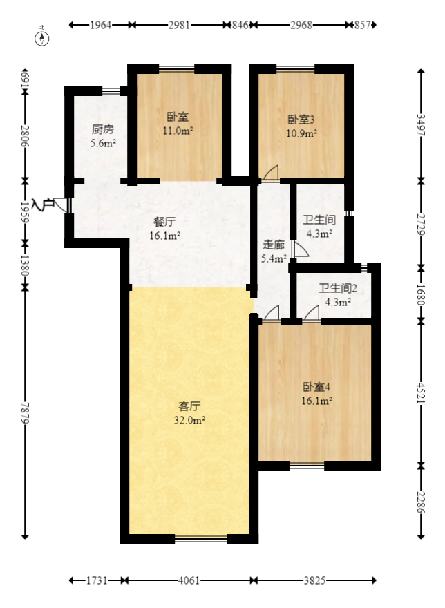 南益名士豪庭  3室2厅2卫   135.00万室内图1
