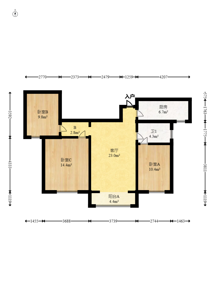 金輪星光名座  3室2廳1衛(wèi)    100.0萬室內(nèi)圖1