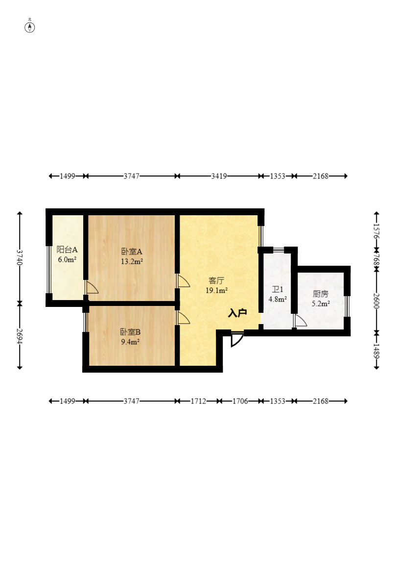 中南家园  2室1厅1卫   45.00万室内图1