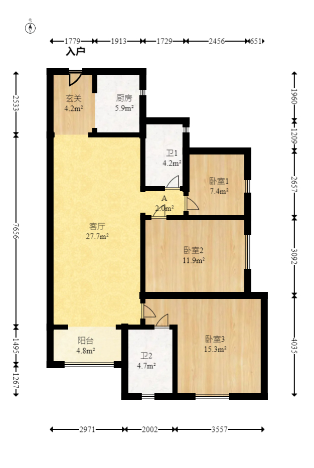 万科滨河道  3室2厅2卫    120.0万 万科滨河道  3室2厅2卫    120.0万户型图