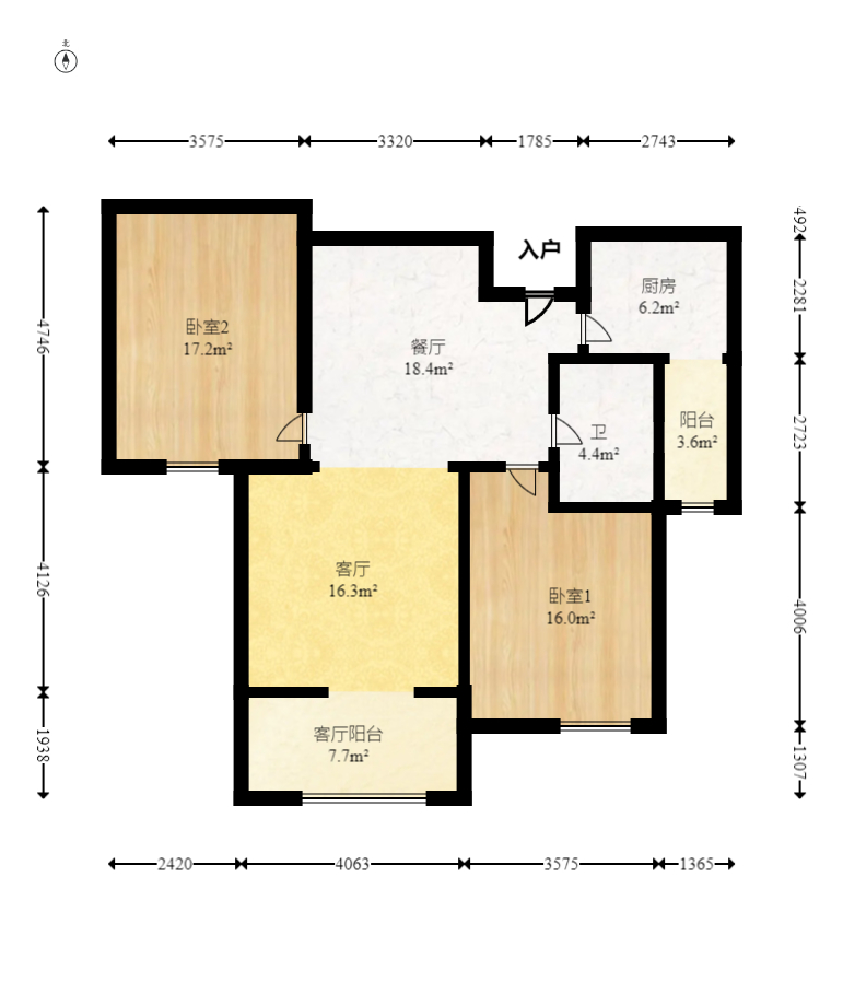 湘江雅颂居  2室2厅1卫   96.00万室内图1
