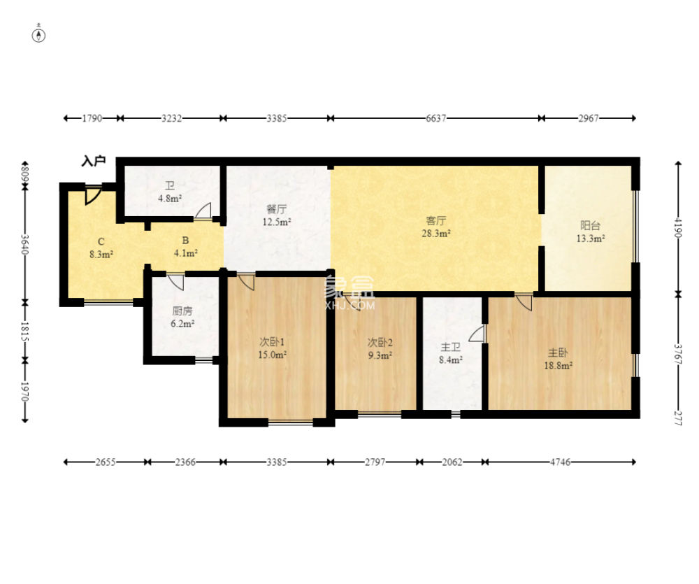 双湾国际（湘江御景花园）  3室2厅2卫    120.0万