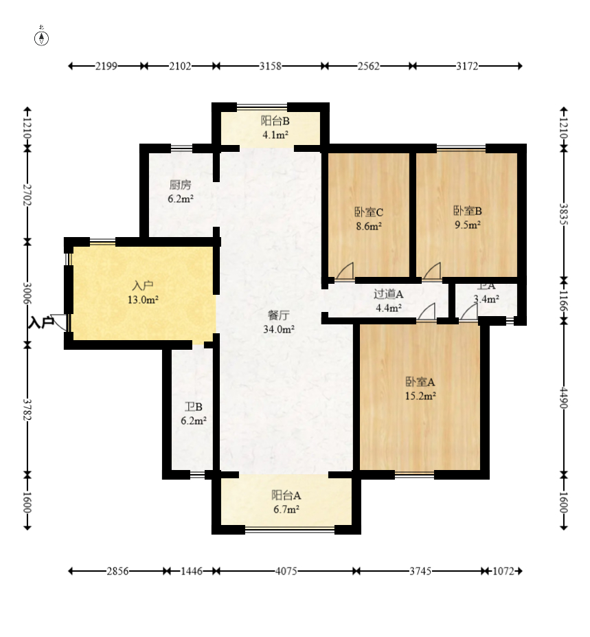 宏聚地中海  3室2厅2卫    95.8万室内图1