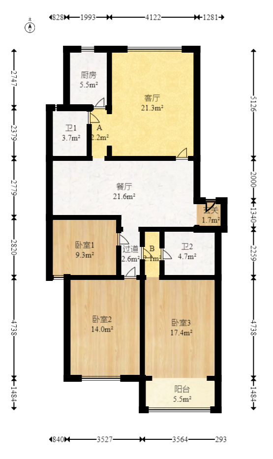 德政园  3室2厅2卫   85.00万室内图1