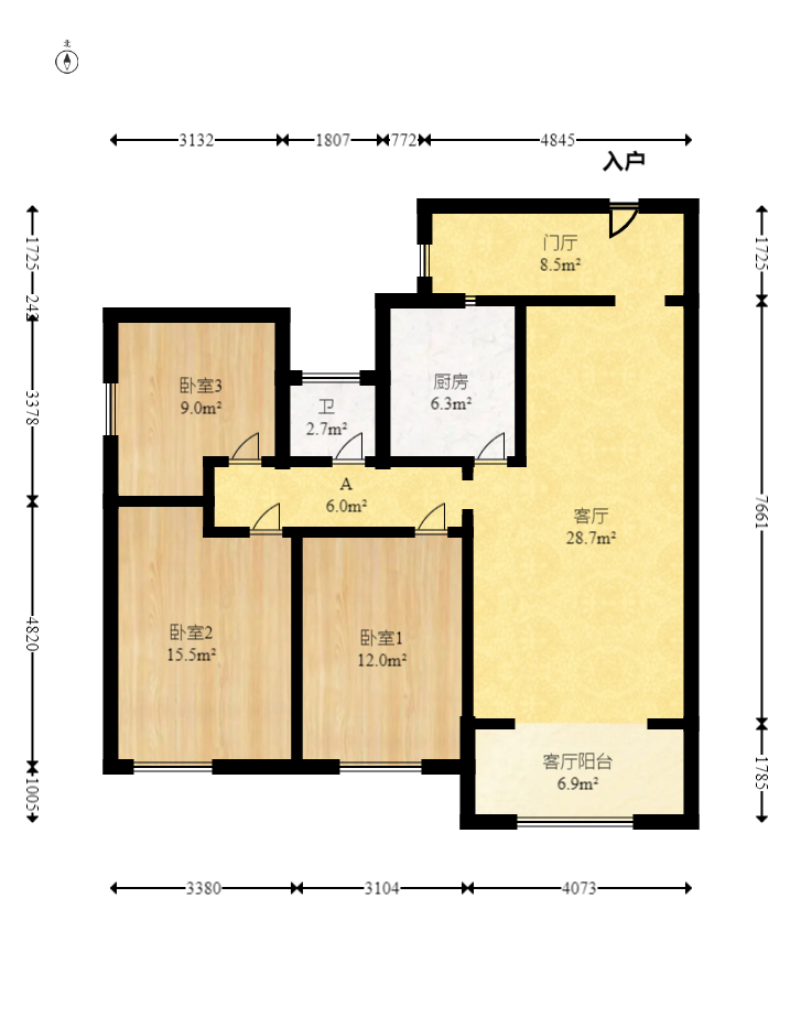 鑫远御文台一期  3室2厅2卫   125.00万室内图1