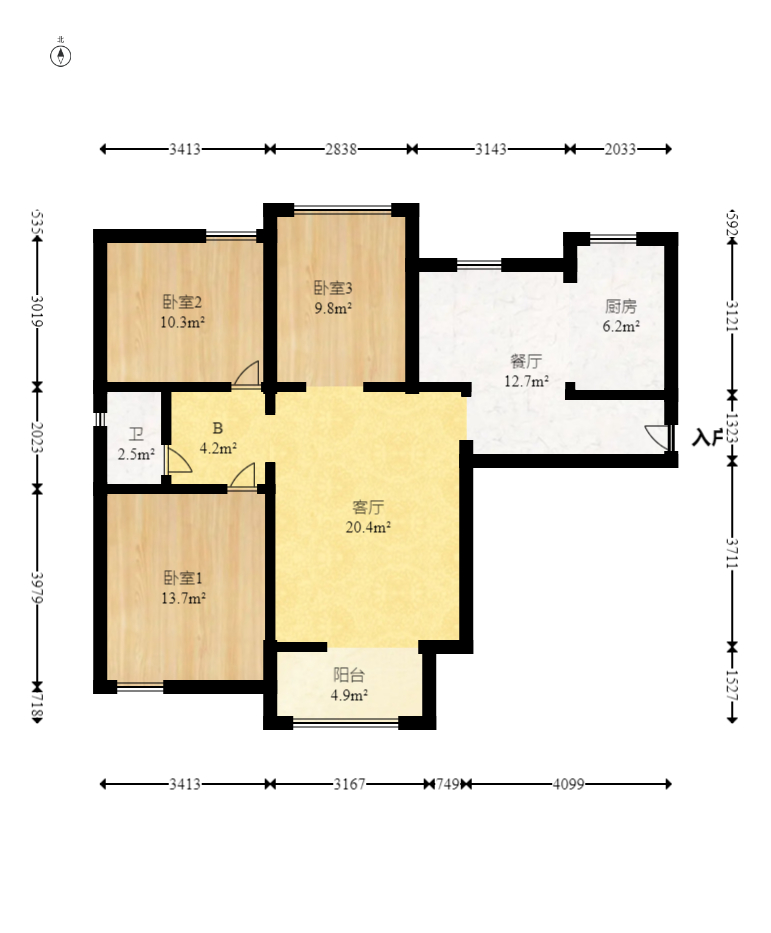 新城新世界一二三期  3室2厅1卫   108.00万室内图1