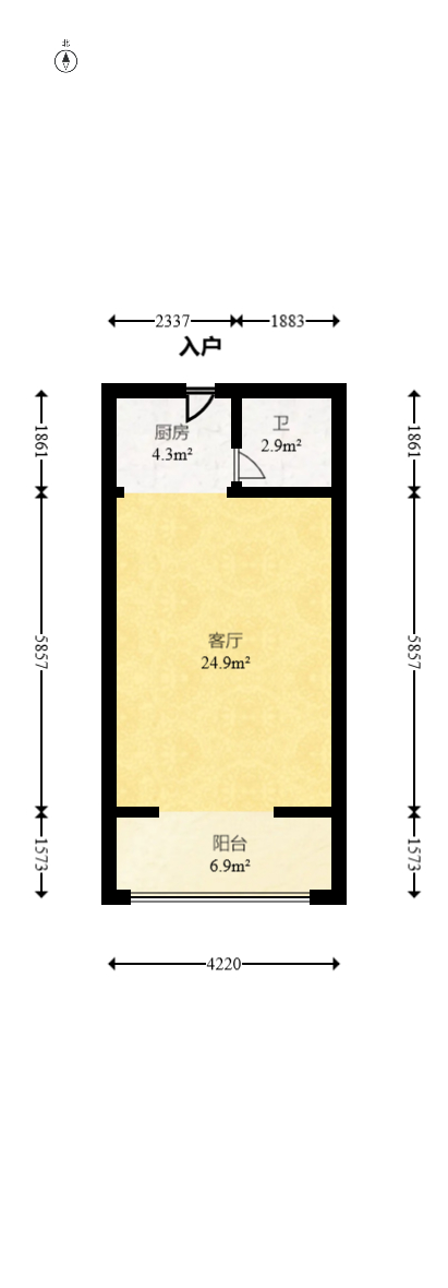 七彩丽都  1室1厅1卫   46.80万室内图1