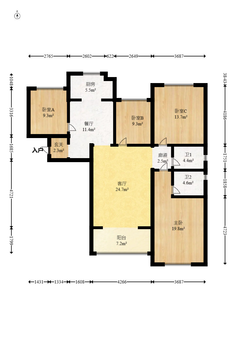 江山帝景哈佛  4室2厅2卫   138.00万室内图1