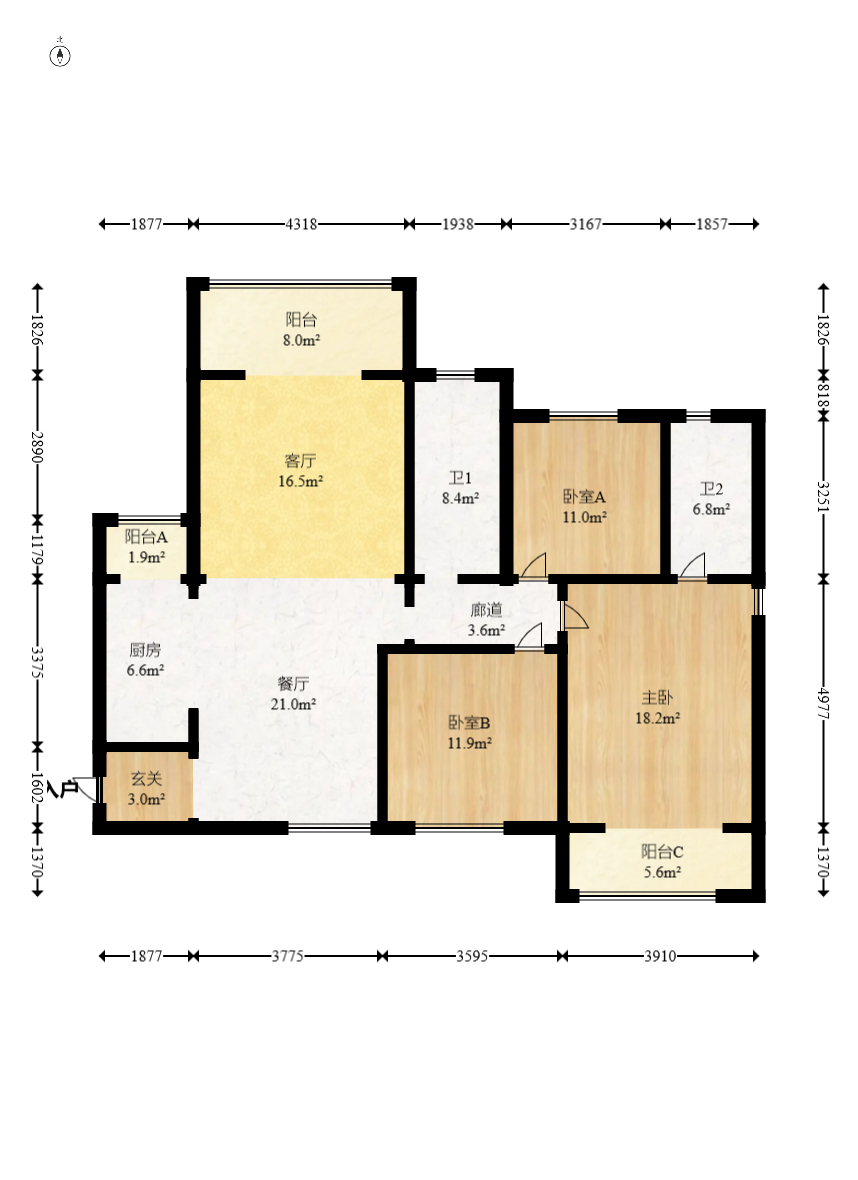 江山帝景雅典  3室2厅2卫   125.00万室内图1