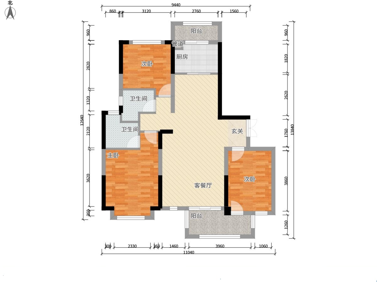 恒大华府  3室2厅2卫   2300.00元/月室内图1