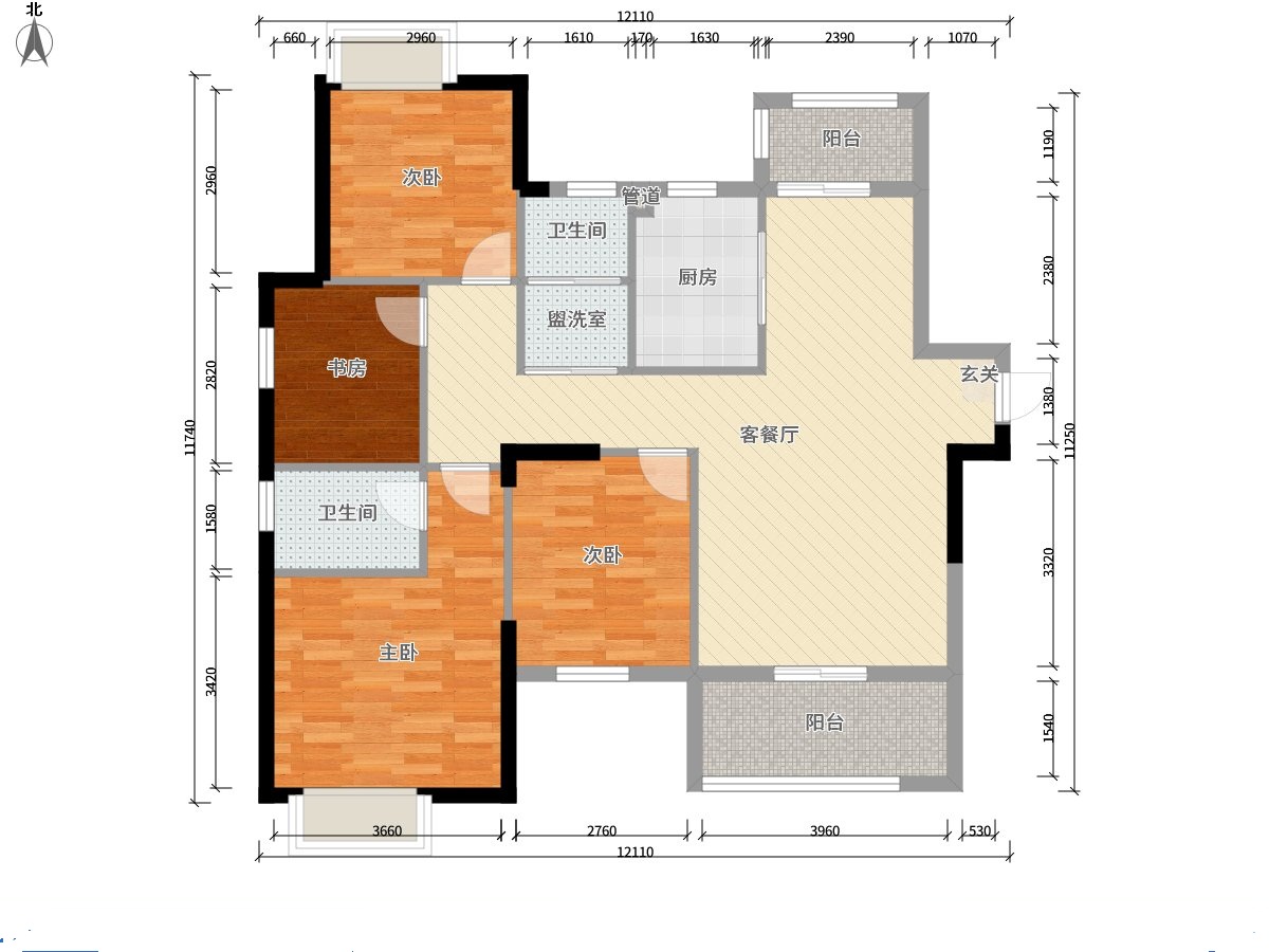 恒大华府  4室2厅2卫   2500.00元/月室内图1