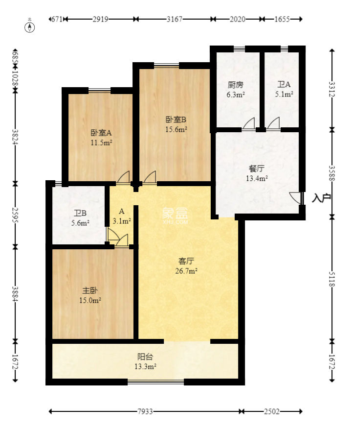 八方小区B区  3室2厅2卫   450.00万