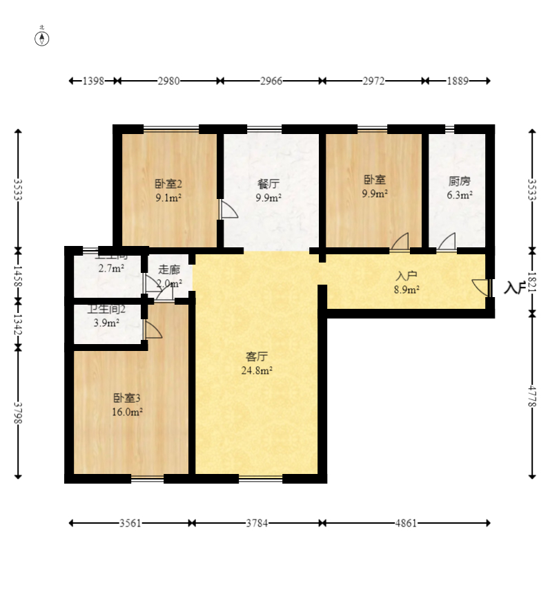 中国铁建国际城一期  3室2厅1卫   64.80万室内图1