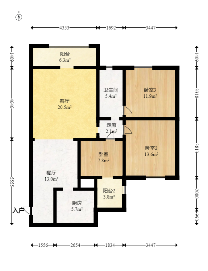 方略潇邦  3室2厅2卫   68.00万室内图1