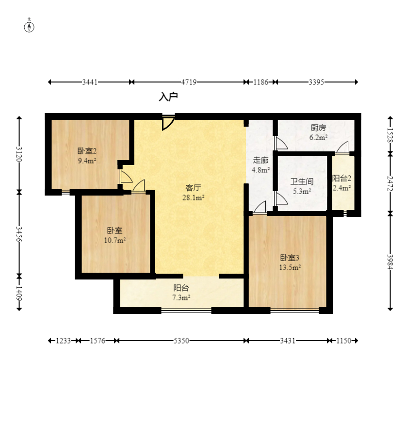 东方美地  3室2厅1卫   66.80万室内图1