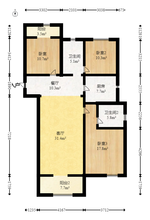 日盛湖湘花苑  3室2厅2卫    88.88万 日盛湖湘花苑  3室2厅2卫    88.88万户型图