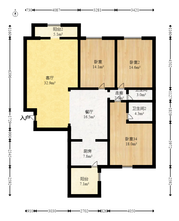 丁家高层公寓（领尚公寓）  3室2厅2卫   66.80万室内图1