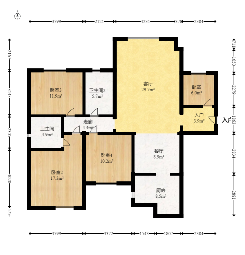紫华郡  3室2厅2卫    68.8万室内图1