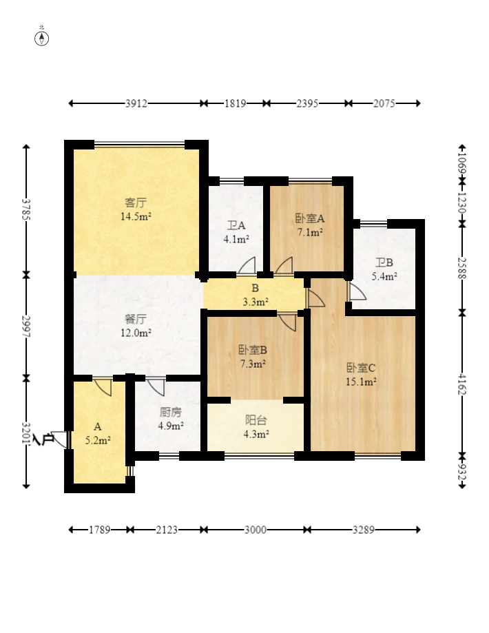佳兆业水岸新都 3室2厅2卫 40.8万 佳兆业水岸新都 3室2厅2卫 40.8万户型图