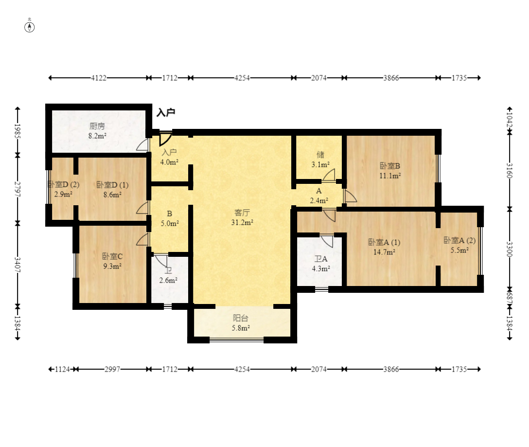 旭辉都会山  4室2厅2卫    218.0万室内图1