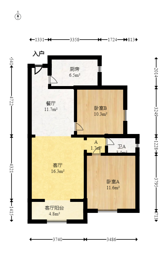 钰龙天下一期  2室2厅1卫   215.00万室内图1