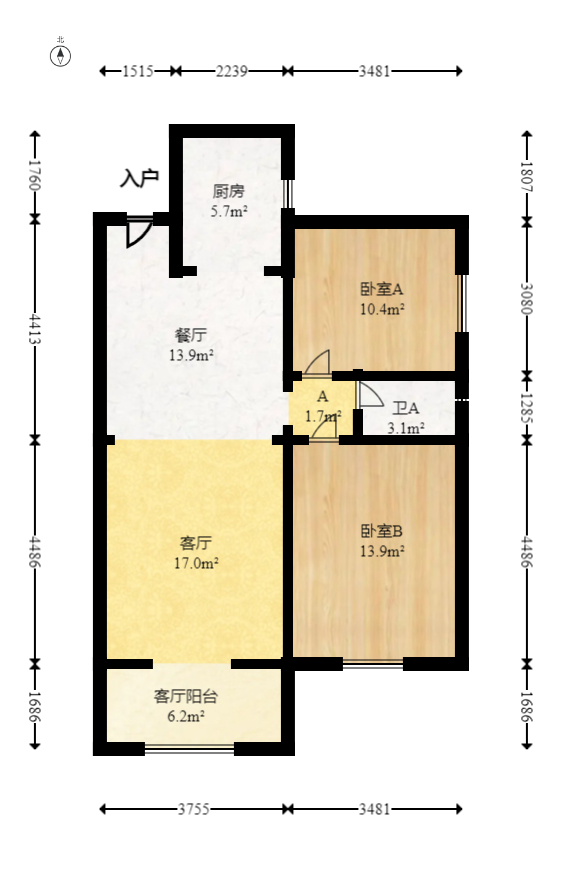 钰龙天下二期（钰龙佳园）  2室2厅1卫   204.00万室内图1