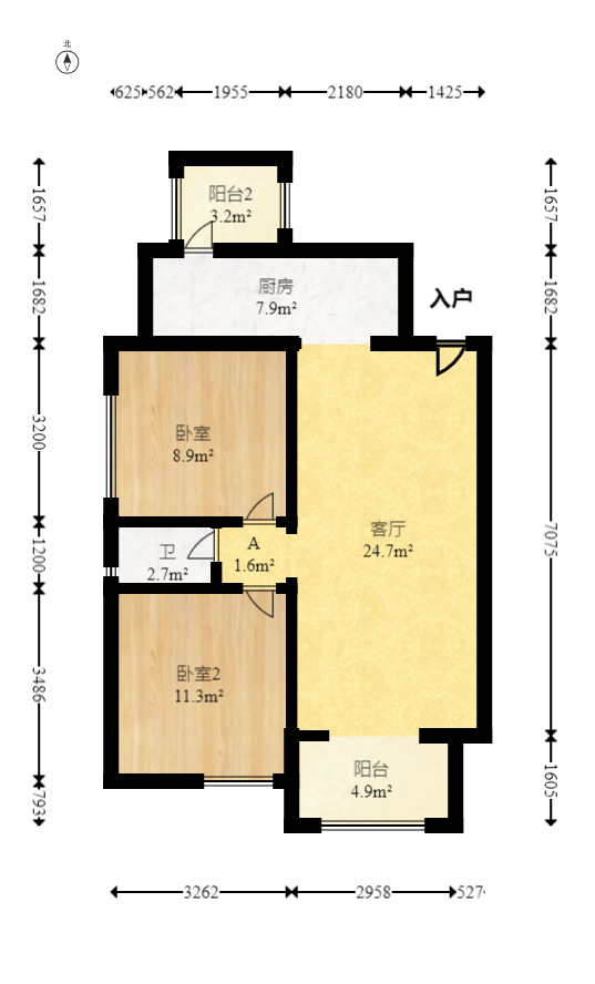天麓尚层  2室2厅1卫    79.0万室内图1