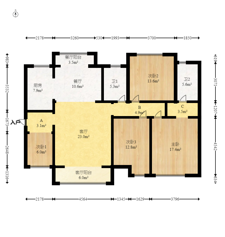 恒基凯旋门一二期  4室2厅2卫    128.0万 恒基凯旋门一二期  4室2厅2卫    128.0万户型图