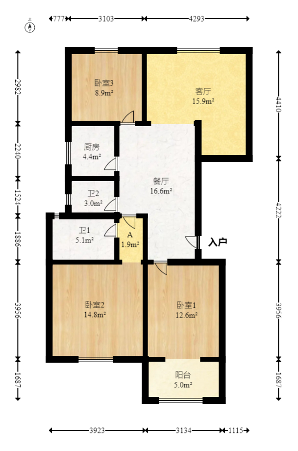 锦湘国际星城二期（锦雅苑）  3室2厅2卫   87.00万室内图1