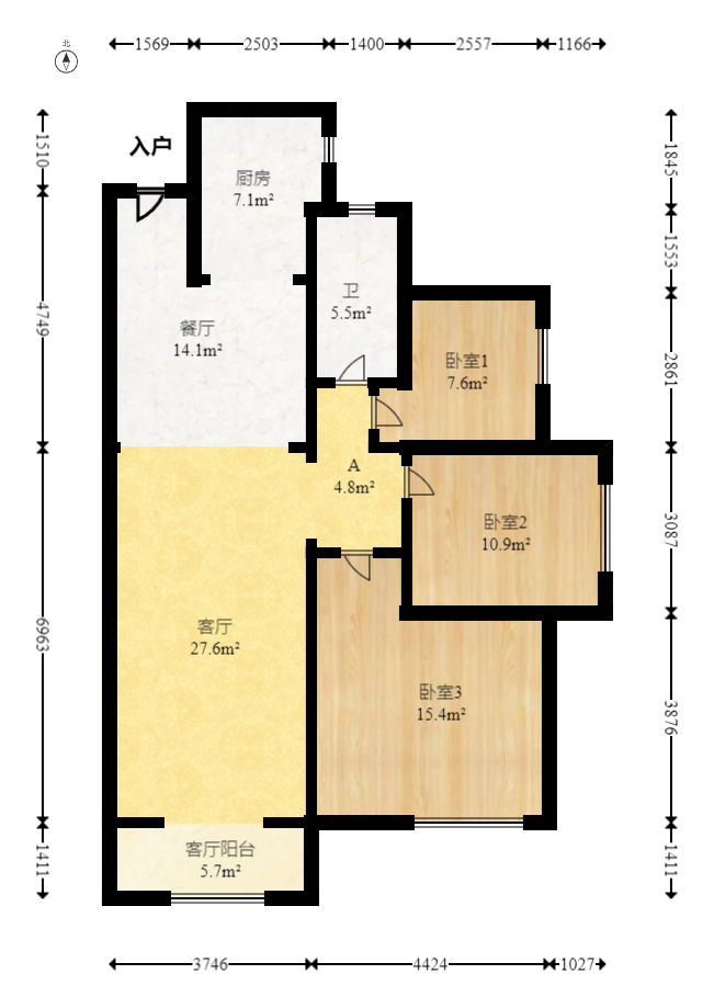 香缇雅苑（鑫远翡丽郡二期）  3室2厅1卫   145.00万室内图1