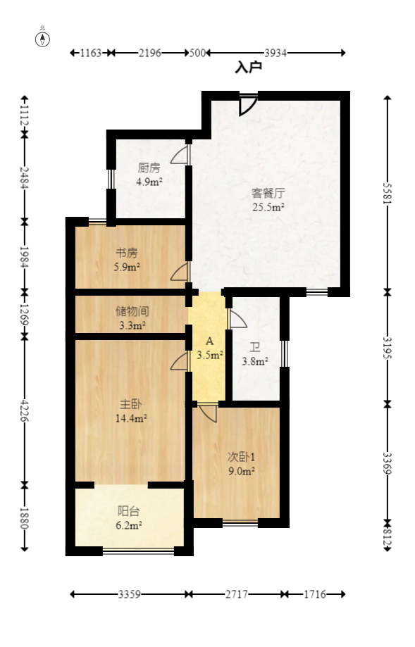 绿地海外滩一期  3室2厅1卫   75.00万室内图1